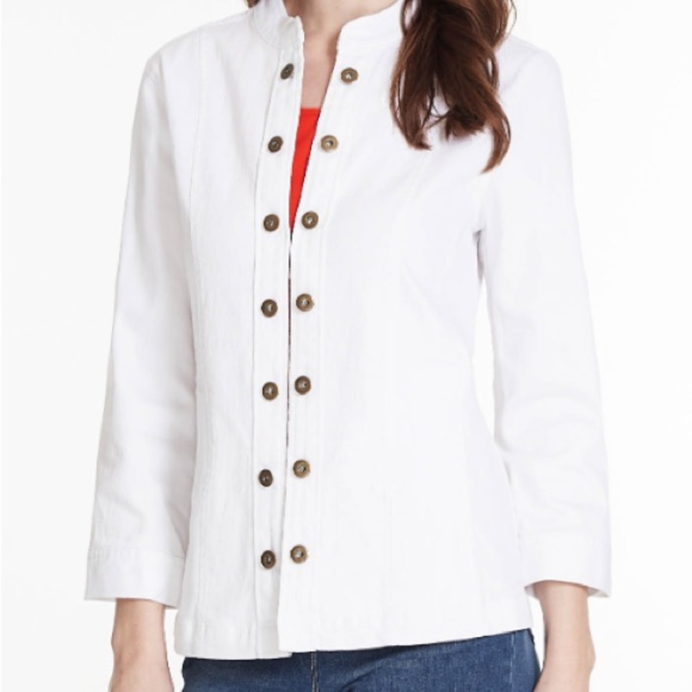 Multiples stand collar white denim jacket